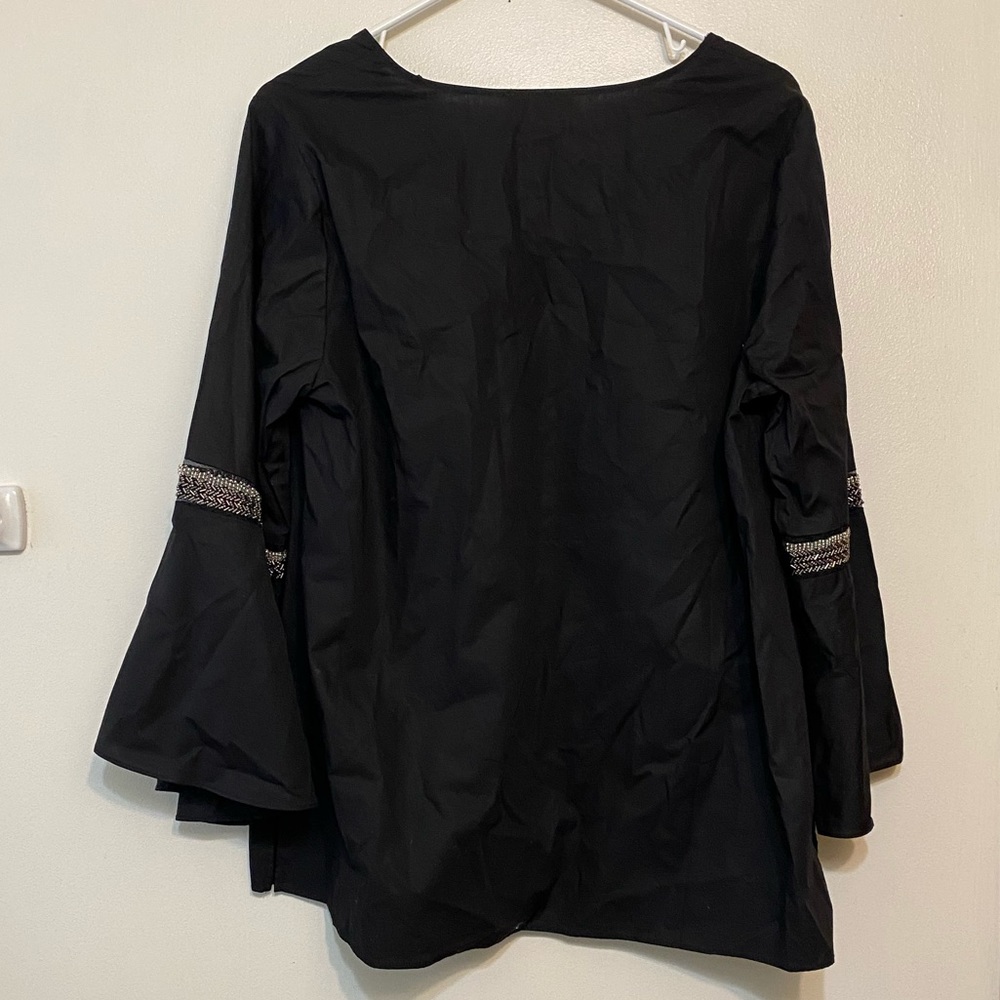 Jane and Delancey belle sleeve beaded black top 1X - Picture 3 of 9